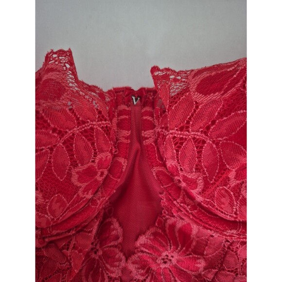 Victoria's Secret Vintage Y2K Red Floral Mesh Lace Thong Bodysuit Womens 36C - Picture 9 of 13